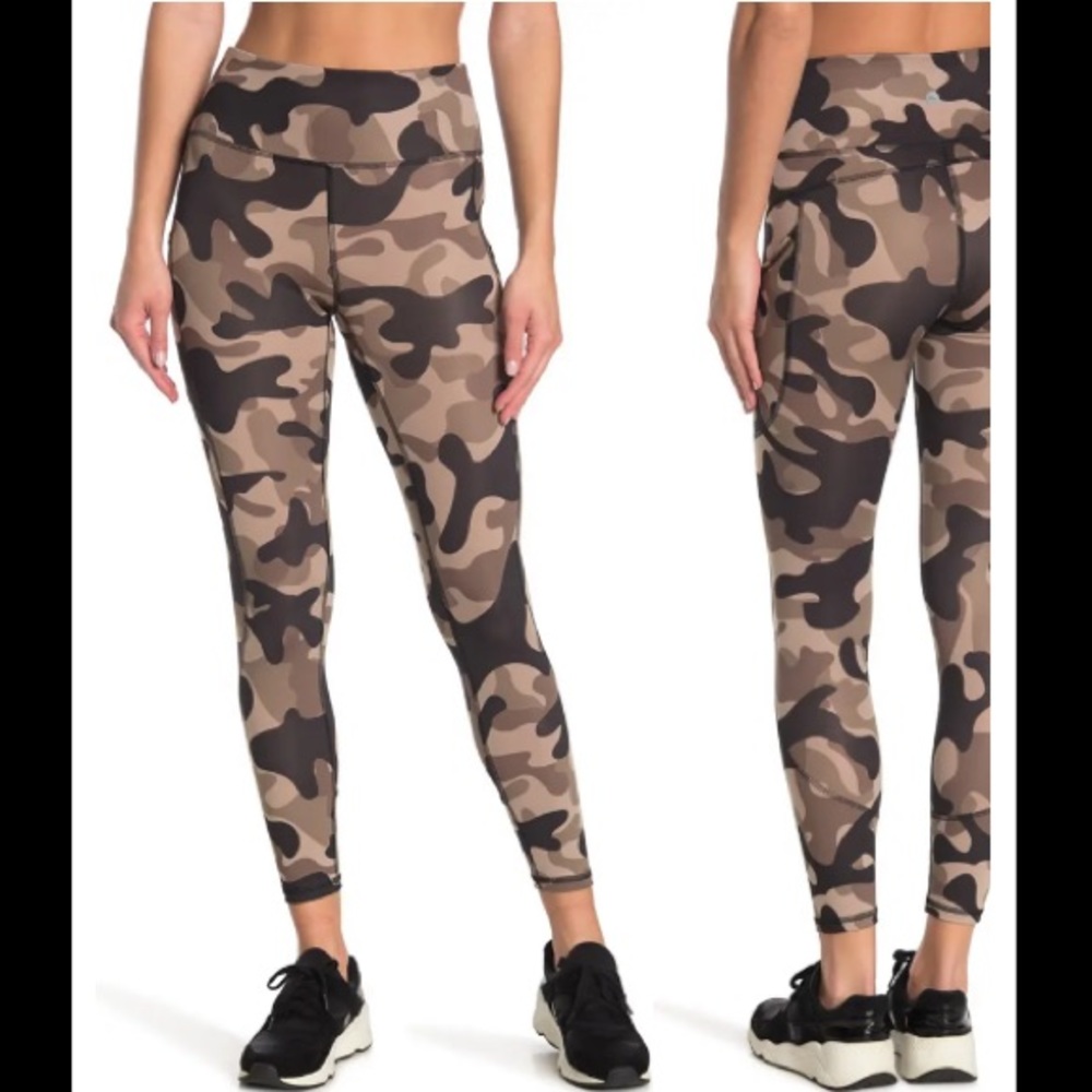 NWT X By Gottex Emma High Rise Cocoa Camo Green Brown Athletic Leggings Sm Med